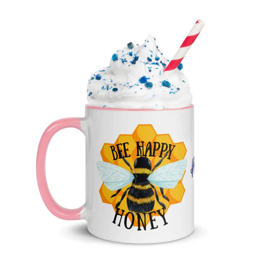 Bee happy honey Mug with Color Inside - Something Profound 