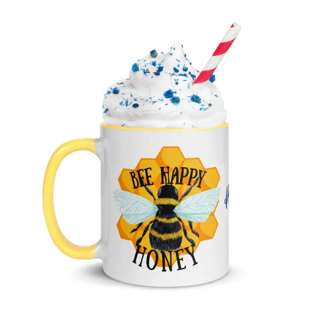 Bee happy honey Mug with Color Inside - Something Profound 