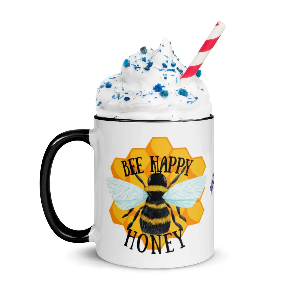 Bee happy honey Mug with Color Inside - Something Profound 