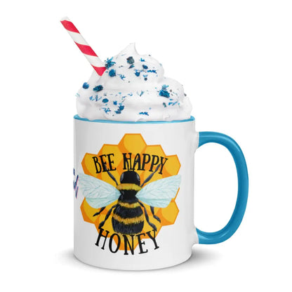 Bee happy honey Mug with Color Inside - Something Profound 