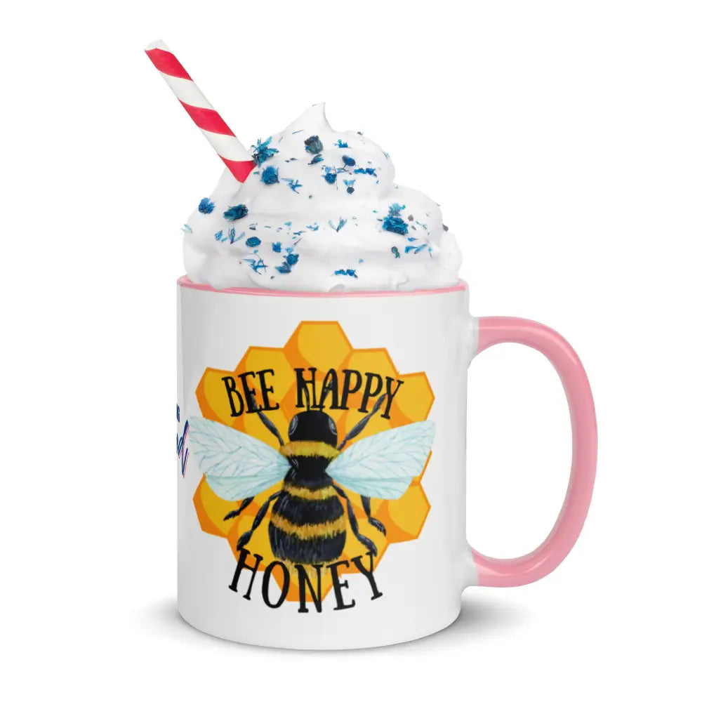 Bee happy honey Mug with Color Inside - Something Profound 