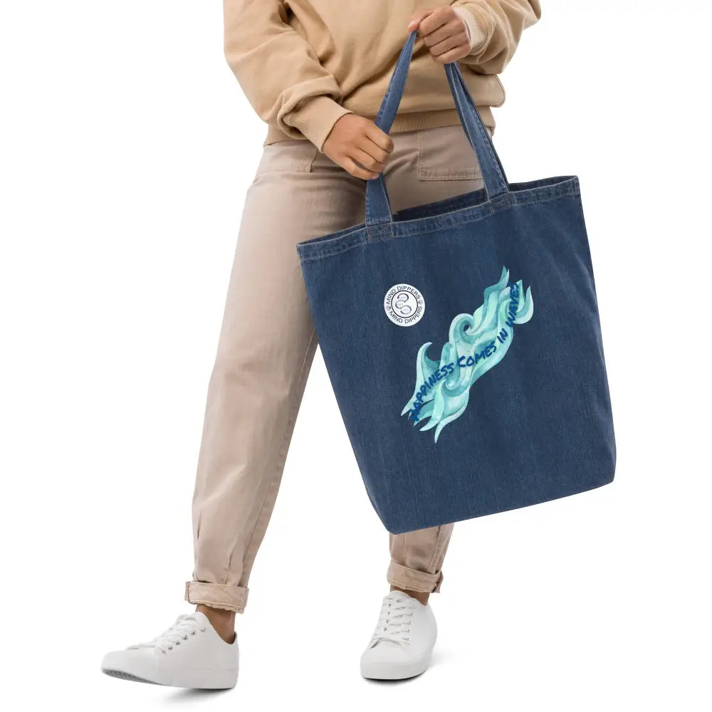 Mind Dippers 'Happiness comes in waves' Organic denim tote bag - Something Profound 