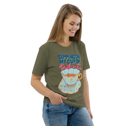 Sipping on my cup of positive-tea organic cotton t-shirt - Something Profound 