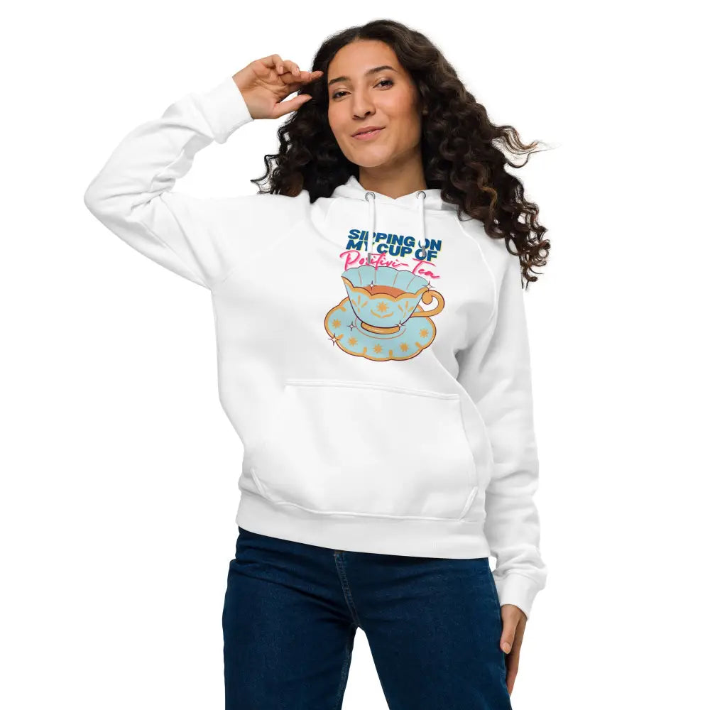 Sipping on my cup of positivi-tea eco raglan hoodie - Something Profound 