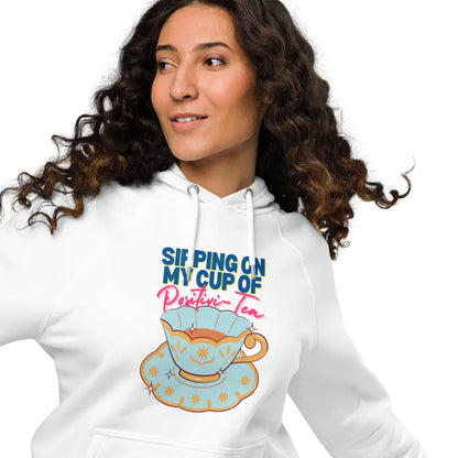 Sipping on my cup of positivi-tea eco raglan hoodie - Something Profound 